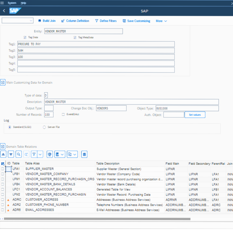 Vendor Master by Tables