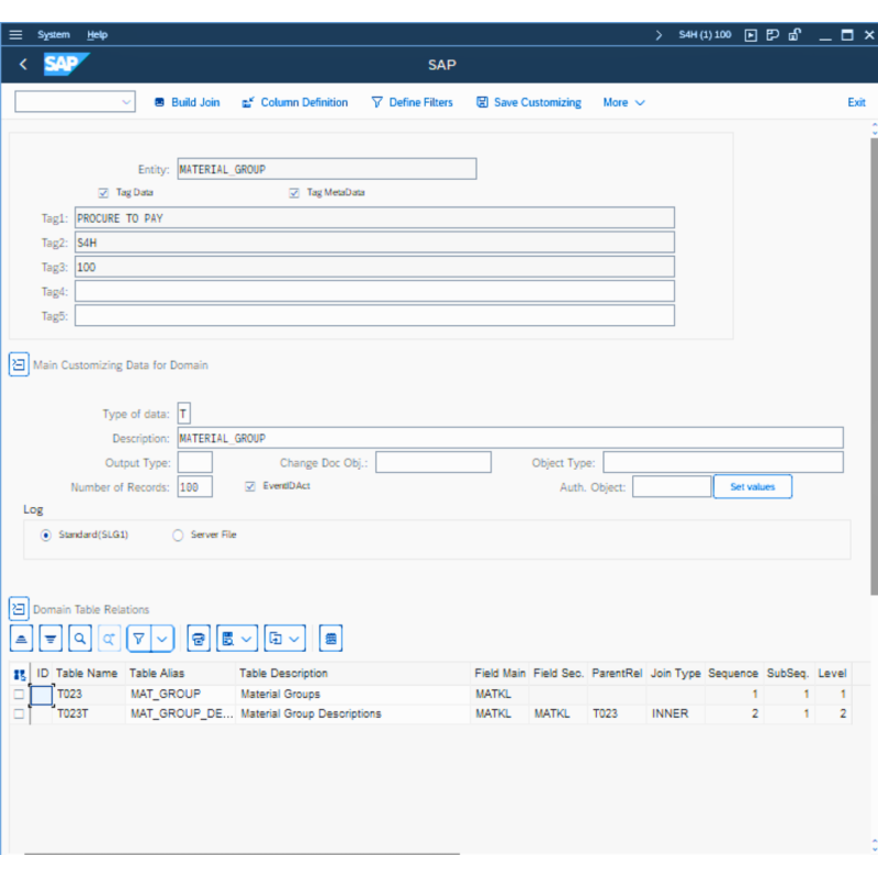 Material Group by Tables