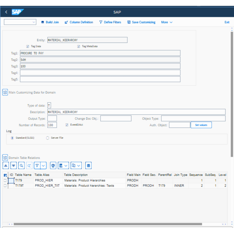 Material Hierarchy by Tables