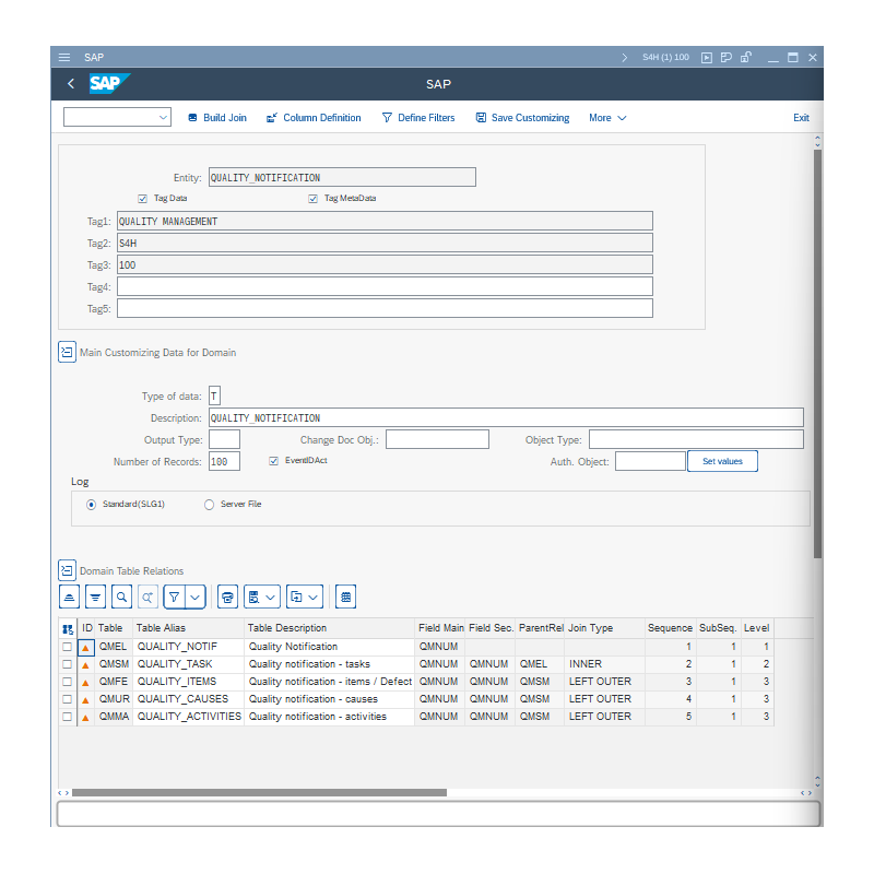 Quality Notification by Tables