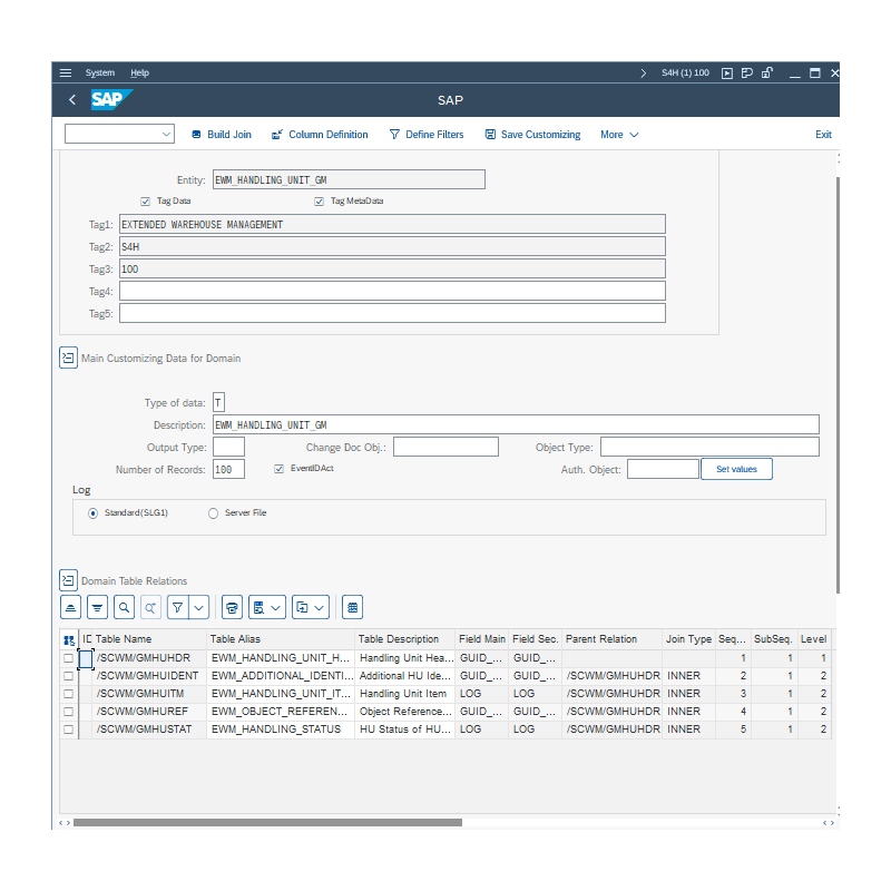 EWM Handling Unit GM by Tables