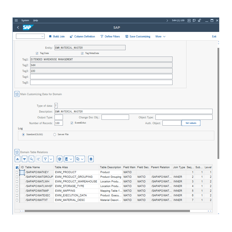EWM Material Master by Tables